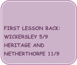 

First lesson back:
Wickersley 5/9
Heritage and Netherthorpe 11/9